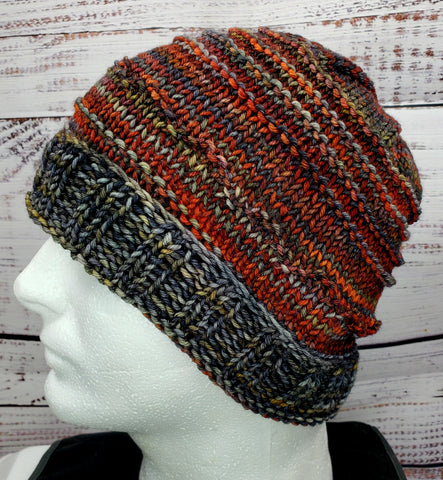 GRAY and RED Malabrigo Men's Merino Wool Hat | Super Stretchy Knitted Winter Hat | Men | USA Made