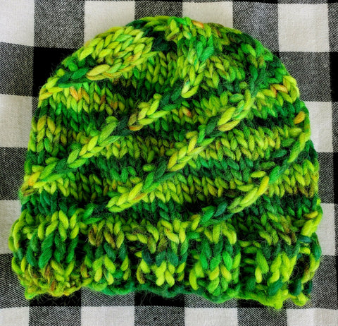 Women's Bulky "Poison Ivy" Spiral Wool Beanie | Hand Knitted Winter Hat | USA Made | Lime Green
