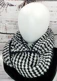Women's BLACK & WHITE Wool Blend Snood | Knitted Gothic Winter Scarf | USA Made | Infinity Scarf Cowl