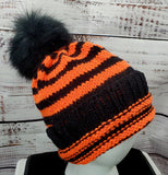 Halloween Blaze ORANGE and BLACK Wool Hat| Super Stretchy Knitted Winter Cap | Unisex | USA Made | Hunter Orange | Neon Orange