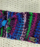 Women's Purple Rainbow Merino Wool Earwarmer | Tunisian Crochet Winter Headband | USA Made | Pink Green Blue