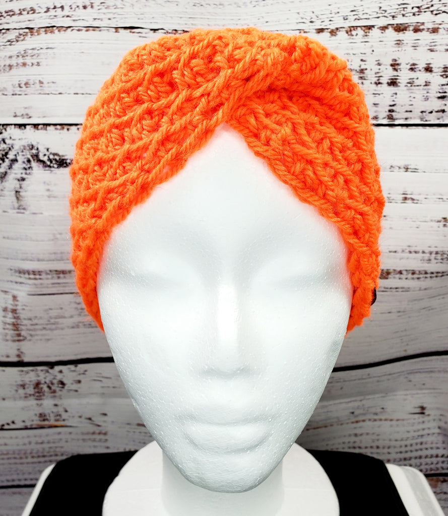 Women's Blaze ORANGE Wool Earwarmer | Tunisian Crochet