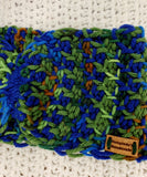 Women's Blue and Green Merino Wool Earwarmer | Tunisian Crochet Winter Headband | USA Made | Brown Blue Green