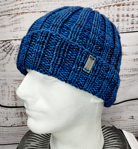 Men's DARK BLUE Malabrigo Merino Wool Watchcap "Indigo" | Super Stretchy Knitted Winter Hat | Unisex | USA Made