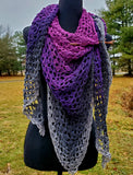 MOONDROP Women's Lace Crochet Shawl or Triangle Scarf | 100% Cotton Large Adult | Purple Gray Black| Shawl Pin