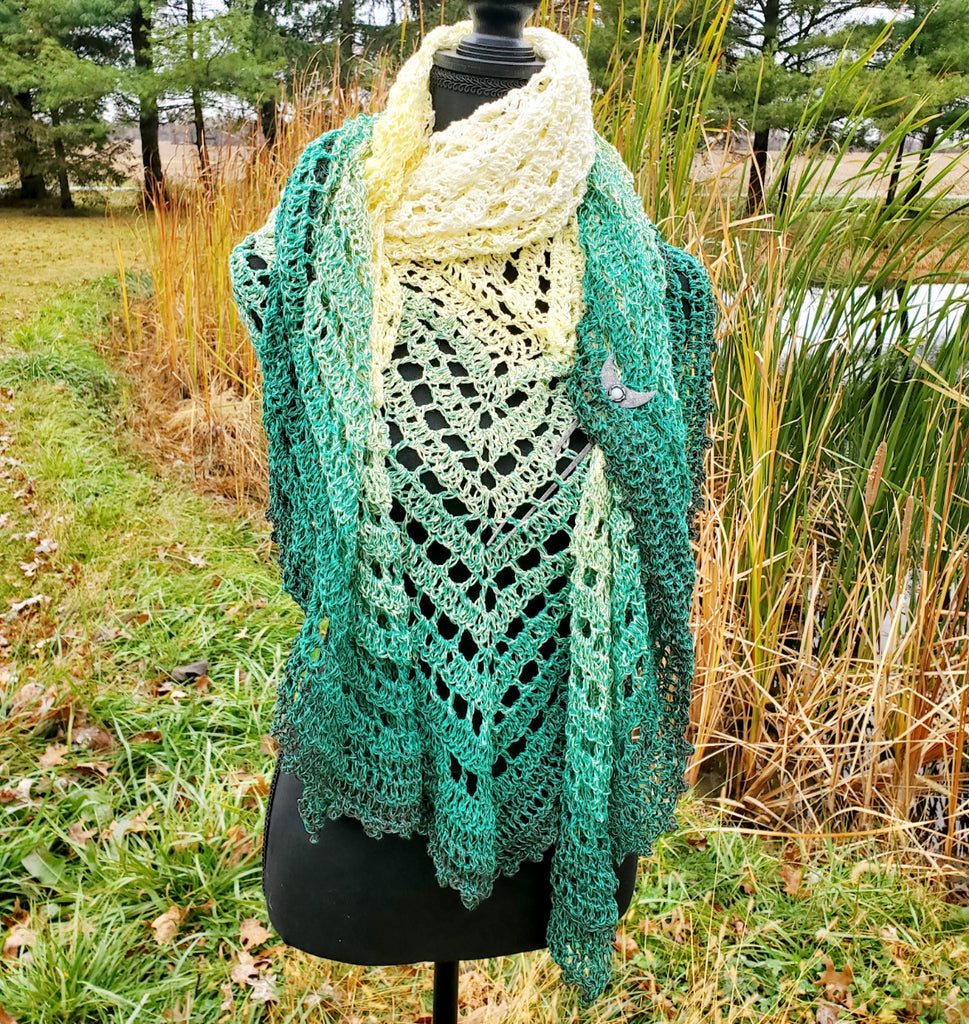 DAFFODIL Women's Lace Crochet Shawl or Triangle Scarf Cotton