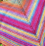 KALEIDOSCOPE Wool Striped Knitted "Sunset" Triangle Shawl | Medium | Pink Purple Blue Orange | Free Shawl Pin