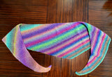 KALEIDOSCOPE Wool Striped Knitted Shawl "Lucky Charm" Boomerang Scarf | Medium | Green Purple Yellow | Free Shawl Pin