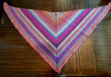 KALEIDOSCOPE Wool Striped Knitted "Sunset" Triangle Shawl | Medium | Pink Purple Blue Orange | Free Shawl Pin