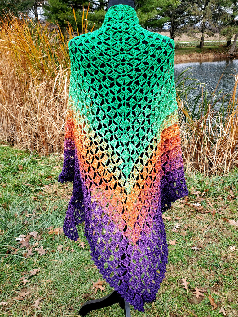 HEX Rainbow Crochet Shawl or Halloween Triangle Scarf | 100