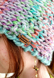 Women's Colorful Wool Blend Bulky Earwarmer | Thick Knitted Winter Headband | USA Made | Gray Purple Teal Pink | Messy Bun or Pony Tail Hat