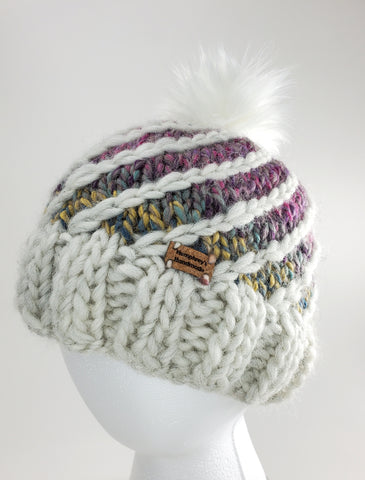 Women's Bulky "Rainbow Spiral" Wool Blend Beanie | Hand Knitted Winter Hat | USA Made