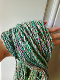 SIREN Handspun Yarn Hank - 108 Yards - Merino Wool & Silk Yarn Skein - Green Blue Purple Pink White