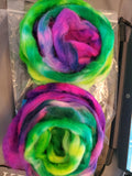 ELLIOTT Handspun Yarn Hank - 124 Yards - Merino Wool & Silk Yarn Skein - Bright Green and Purple
