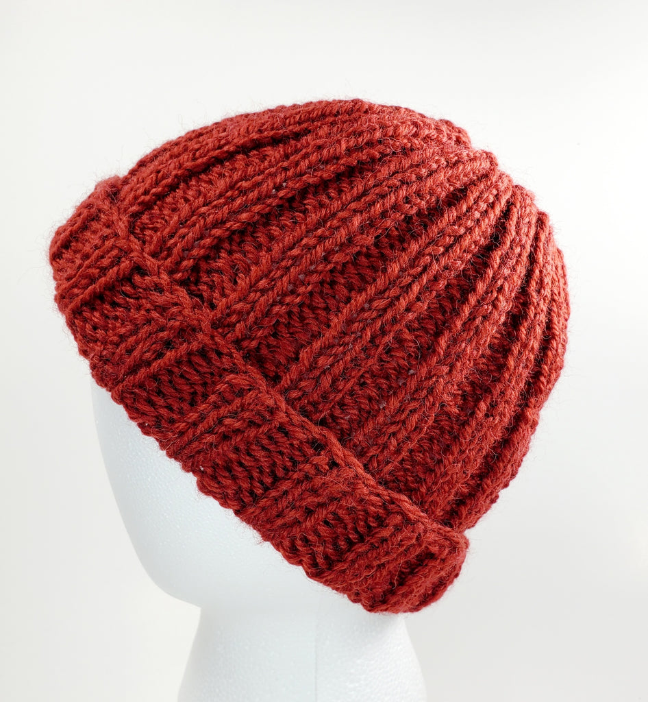 Men's DARK RED Yak Wool Watchcap Mega Stretchy Knitted Winter