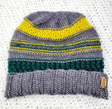 Men's GRAY, GREEN & YELLOW Alpaca and Wool Hat | Mega Stretchy Knitted Winter Beanie | Unisex | Ohio USA Made