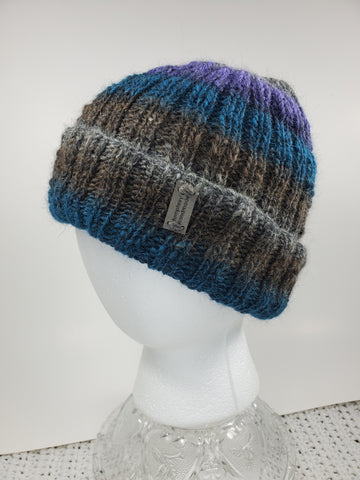 Men's Alpaca and Merino Wool Watch Cap | Purple Gray Blue Super Stretchy Knitted Winter Hat | Unisex | USA Made