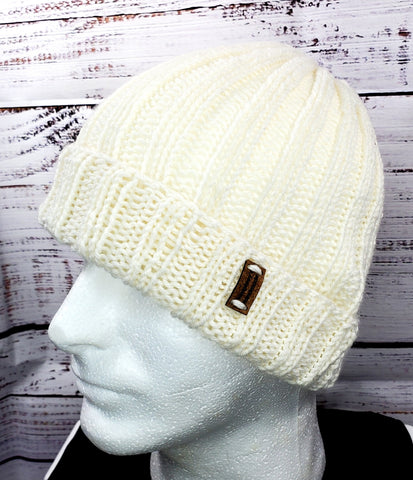 Men's WHITE Merino Wool Watchcap "Snow Storm" | Super Stretchy Knitted Winter Hat | Unisex | USA Made