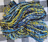 STARRY NIGHT Handspun Yarn Hank - 140 Yards #4 Worsted- Blue Yellow White Black Wool Bamboo Nylon Yarn Skein