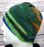 Men's GREEN BLUE & BROWN Merino Wool Hat | Knitted Winter Beanie | Mens | USA Made | Camo