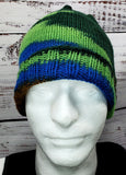 Men's GREEN BLUE & BROWN Merino Wool Hat | Knitted Winter Beanie | Mens | USA Made | Camo