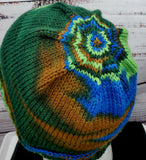 Men's GREEN BLUE & BROWN Merino Wool Hat | Knitted Winter Beanie | Mens | USA Made | Camo