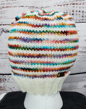 Women's Colorful "Rainbow Stripes" Merino Wool Beanie | Hand Knitted Winter Hat | USA Made | Blue Green Pink Purple Orange