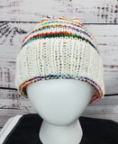 Women's Colorful "Rainbow Stripes" Merino Wool Beanie | Hand Knitted Winter Hat | USA Made | Blue Green Pink Purple Orange