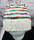 Women's Colorful "Rainbow Stripes" Merino Wool Beanie | Hand Knitted Winter Hat | USA Made | Blue Green Pink Purple Orange