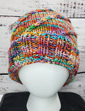 Women's Colorful "Rainbow Twist" Merino Wool Beanie | Hand Knitted Winter Hat | USA Made | Blue Green Pink Purple Orange