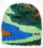 Men's GREEN BLUE & BROWN Merino Wool Hat | Knitted Winter Beanie | Mens | USA Made | Camo