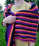 WITCHY Striped Knitted Shawl or Halloween Boomerang Scarf | Medium | Purple Orange Black | Free Shawl Pin