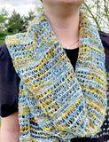 Blue and Yellow Lace Merino Wool Blend Scarf | Tunisian Crochet Extra Long Scarf | USA Made