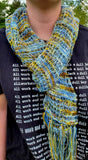 Blue and Yellow Lace Merino Wool Blend Scarf | Tunisian Crochet Extra Long Scarf | USA Made