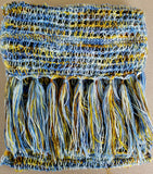 Blue and Yellow Lace Merino Wool Blend Scarf | Tunisian Crochet Extra Long Scarf | USA Made