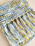Blue and Yellow Lace Merino Wool Blend Scarf | Tunisian Crochet Extra Long Scarf | USA Made
