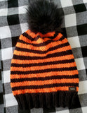 Halloween Blaze ORANGE and BLACK Wool Hat| Super Stretchy Knitted Winter Cap | Unisex | USA Made | Hunter Orange | Neon Orange