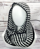 Women's BLACK & WHITE Wool Blend Snood | Knitted Gothic Winter Scarf | USA Made | Infinity Scarf Cowl