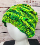 Women's Bulky "Poison Ivy" Spiral Wool Beanie | Hand Knitted Winter Hat | USA Made | Lime Green