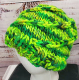 Women's Bulky "Poison Ivy" Spiral Wool Beanie | Hand Knitted Winter Hat | USA Made | Lime Green