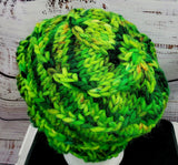 Women's Bulky "Poison Ivy" Spiral Wool Beanie | Hand Knitted Winter Hat | USA Made | Lime Green