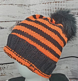 Halloween Blaze ORANGE and BLACK Wool Hat| Super Stretchy Knitted Winter Cap | Unisex | USA Made | Hunter Orange | Neon Orange