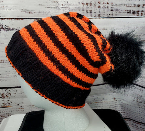 Halloween Blaze ORANGE and BLACK Wool Hat| Super Stretchy Knitted Winter Cap | Unisex | USA Made | Hunter Orange | Neon Orange