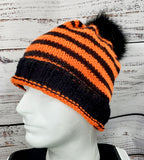 Halloween Blaze ORANGE and BLACK Wool Hat| Super Stretchy Knitted Winter Cap | Unisex | USA Made | Hunter Orange | Neon Orange