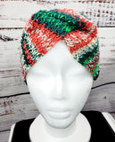 Women's CHRISTMAS Merino Wool Twist Earwarmer | Tunisian Crochet Winter Headband | USA Made | Red Green White