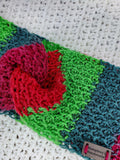 Women's CHRISTMAS STRIPES Merino Wool Twist Earwarmer | Tunisian Crochet Winter Headband | USA Made | Red Green