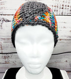 Women's Rainbow Merino Wool Earwarmer | Tunisian Crochet Winter Headband | USA Made | Purple Pink Red Blue Green Orange