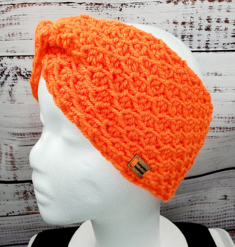 Women's Blaze ORANGE Wool Earwarmer | Tunisian Crochet Winter Headband | USA Made | Hunter Orange | Neon Orange