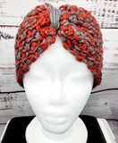 Women's Gray and Maroon Yak Wool Earwarmer | Tunisian Crochet Winter Headband | USA Made | Gray Dark Red