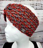 Women's Gray and Maroon Yak Wool Earwarmer | Tunisian Crochet Winter Headband | USA Made | Gray Dark Red